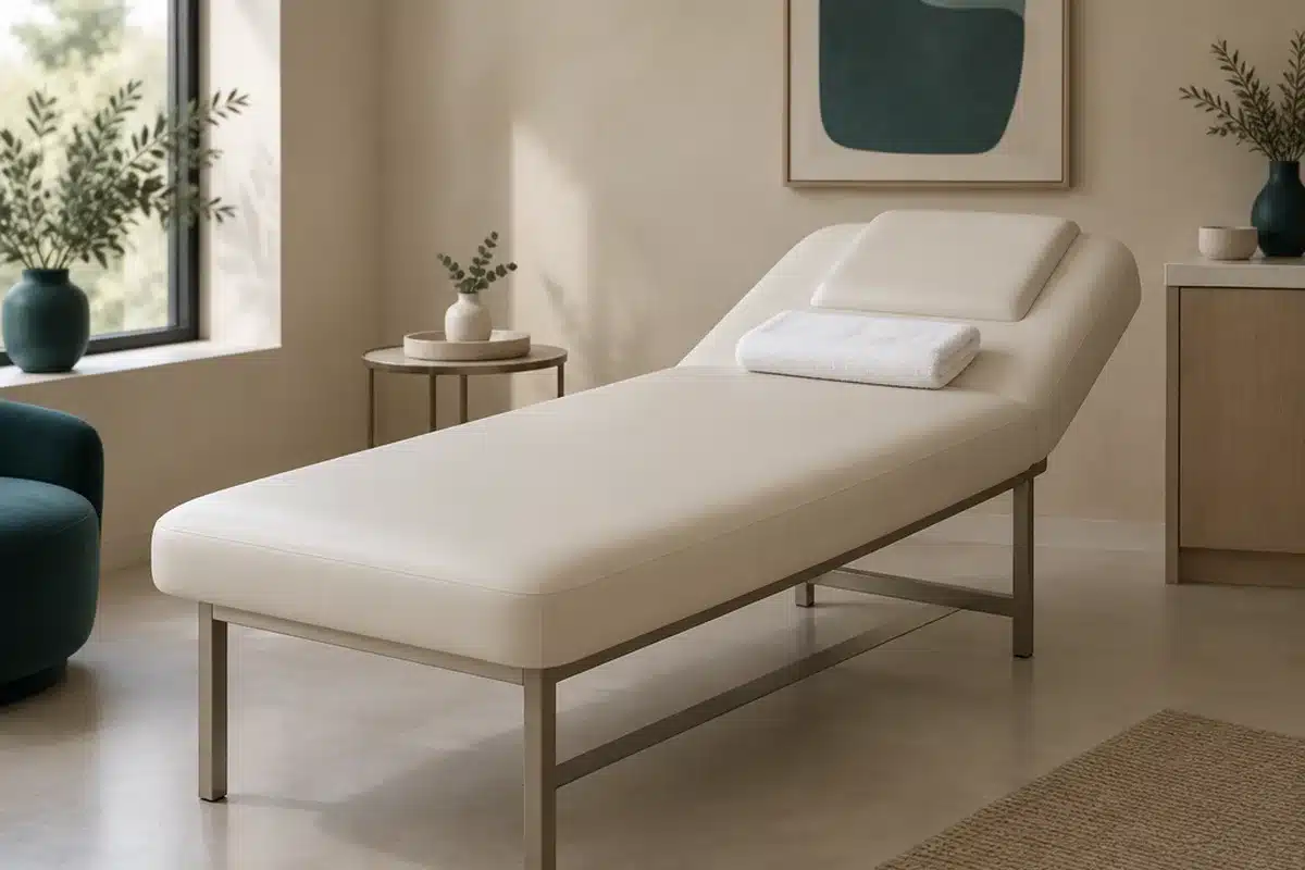 Camilla de tratamiento facial en una sala de clínica estética